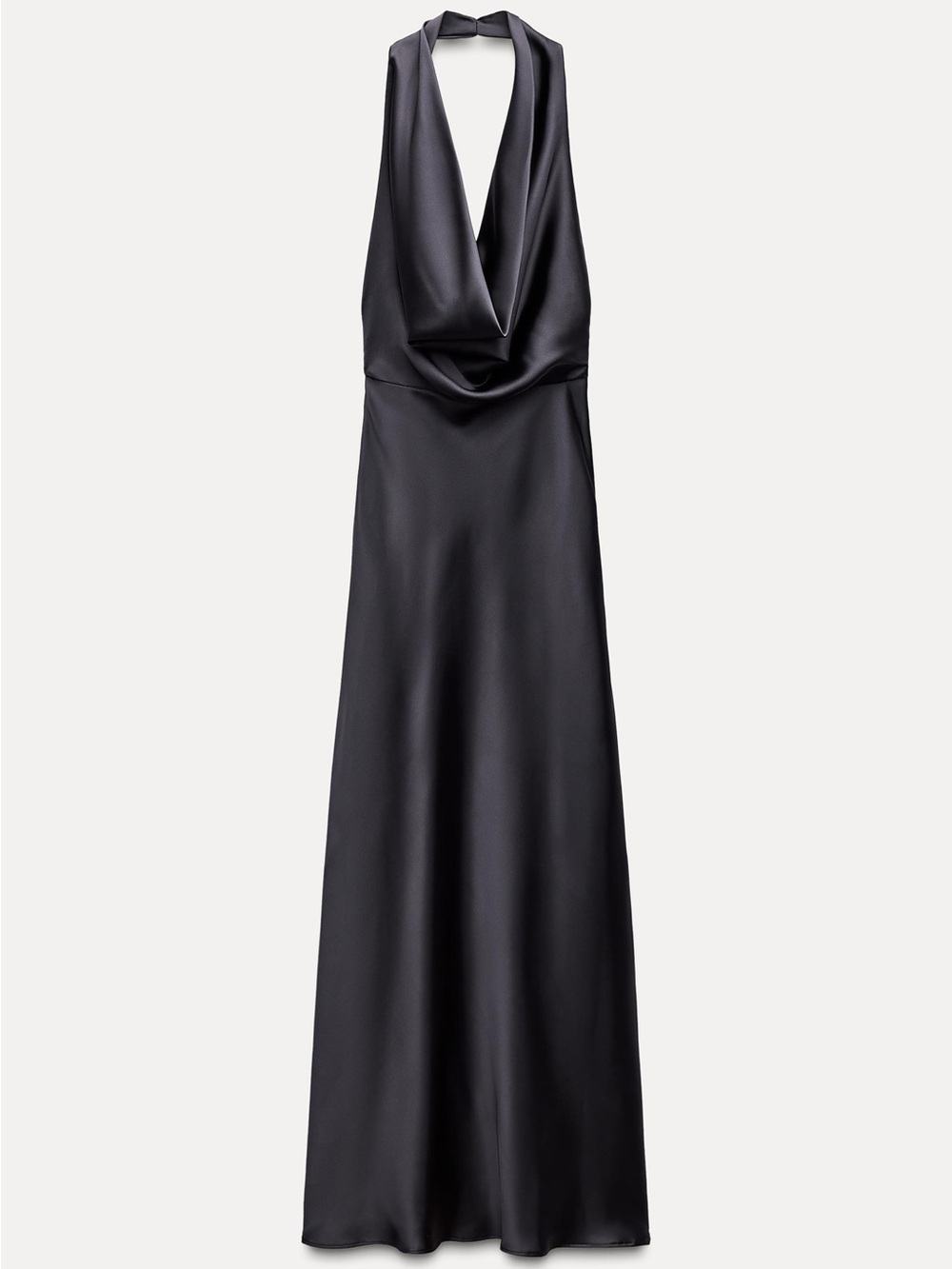 Zara Satin Effect Open Back Midi Dress in Black - Picture 1 of 6
